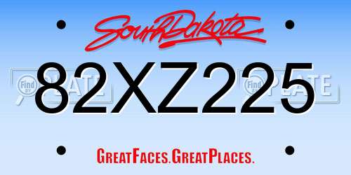 82XZ225 South Dakota License Plate