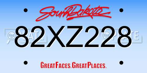 82XZ228 South Dakota License Plate