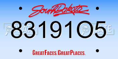83191O5 South Dakota License Plate