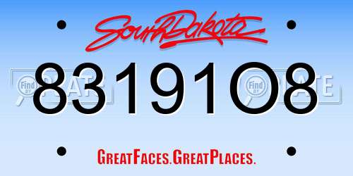 83191O8 South Dakota License Plate