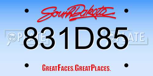 831D85 South Dakota License Plate
