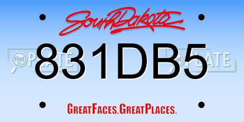 831DB5 South Dakota License Plate