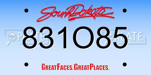 831O85 South Dakota License Plate