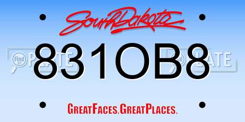 831OB8 South Dakota License Plate