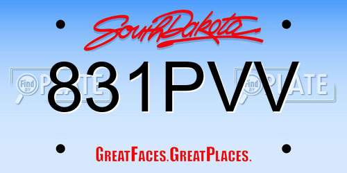 831PVV South Dakota License Plate
