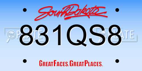 831QS8 South Dakota License Plate