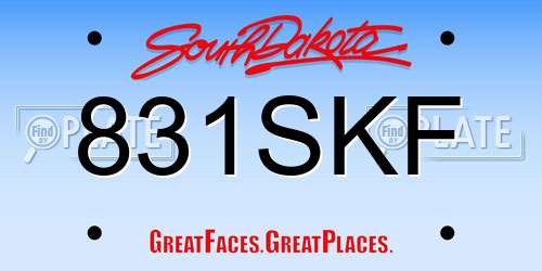 831SKF South Dakota License Plate