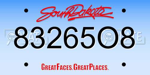 83265O8 South Dakota License Plate