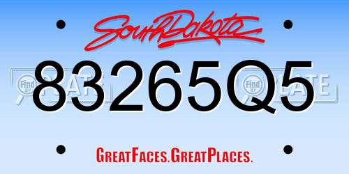 83265Q5 South Dakota License Plate