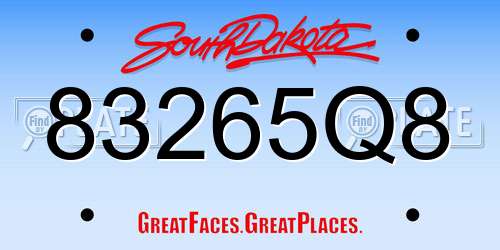 83265Q8 South Dakota License Plate