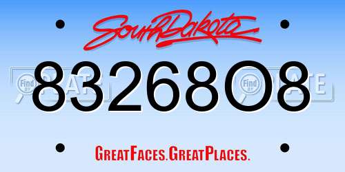 83268O8 South Dakota License Plate