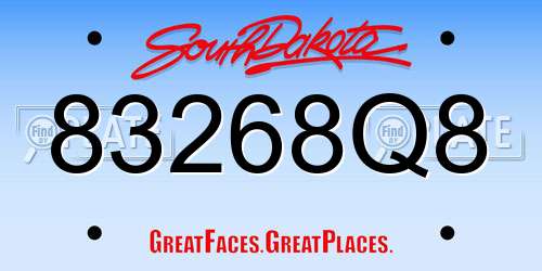 83268Q8 South Dakota License Plate
