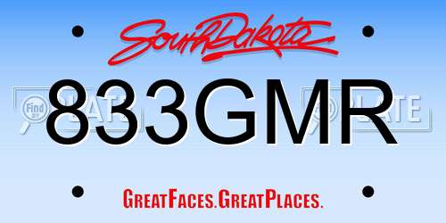 833GMR South Dakota License Plate