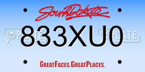 833XU0 South Dakota License Plate