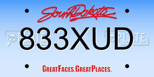 833XUD South Dakota License Plate