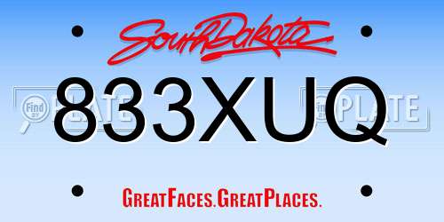 833XUQ South Dakota License Plate