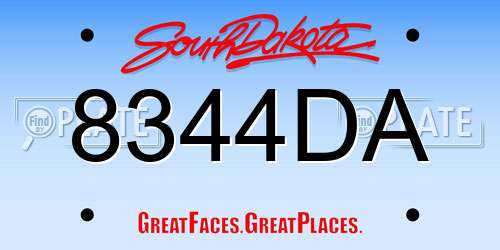 8344DA South Dakota License Plate