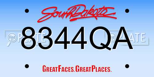 8344QA South Dakota License Plate