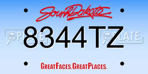 8344TZ South Dakota License Plate