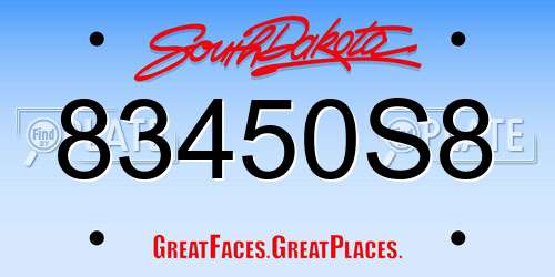 83450S8 South Dakota License Plate