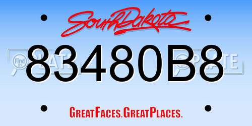 83480B8 South Dakota License Plate