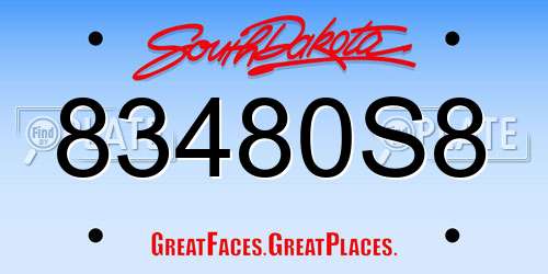 83480S8 South Dakota License Plate