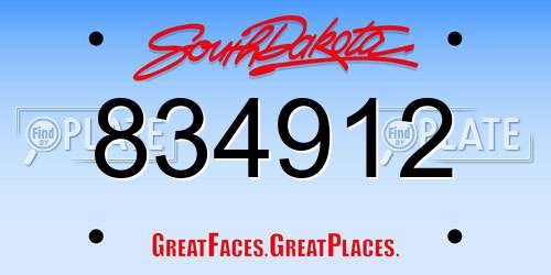 834912 South Dakota License Plate