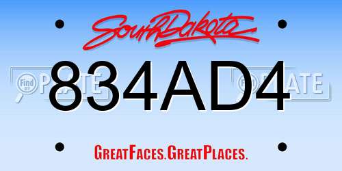 834AD4 South Dakota License Plate