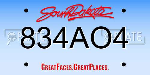 834AO4 South Dakota License Plate