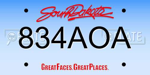 834AOA South Dakota License Plate