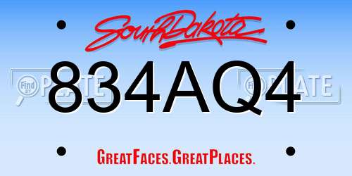 834AQ4 South Dakota License Plate