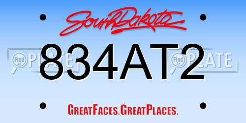 834AT2 South Dakota License Plate