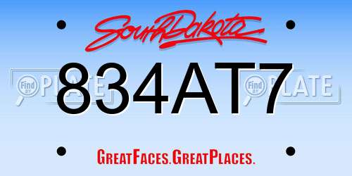 834AT7 South Dakota License Plate