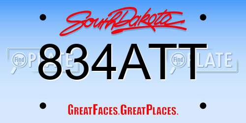834ATT South Dakota License Plate