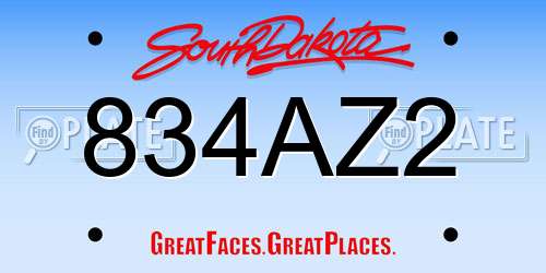 834AZ2 South Dakota License Plate