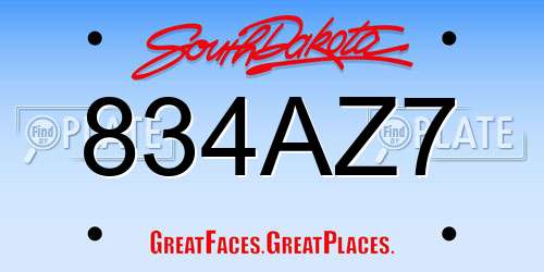 834AZ7 South Dakota License Plate