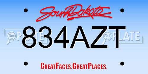 834AZT South Dakota License Plate
