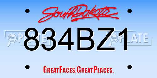834BZ1 South Dakota License Plate