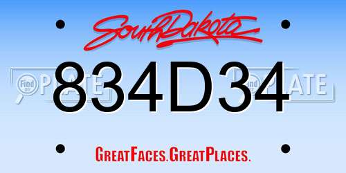 834D34 South Dakota License Plate