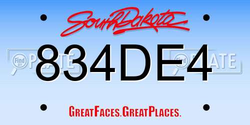 834DE4 South Dakota License Plate