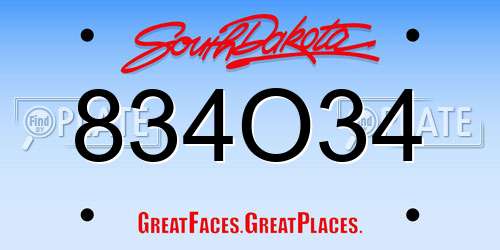 834O34 South Dakota License Plate