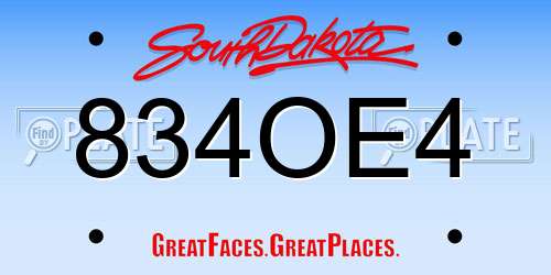 834OE4 South Dakota License Plate