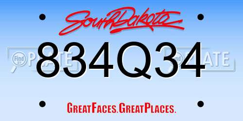 834Q34 South Dakota License Plate
