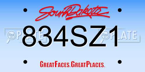 834SZ1 South Dakota License Plate