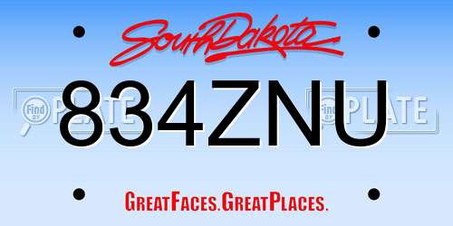 834ZNU South Dakota License Plate