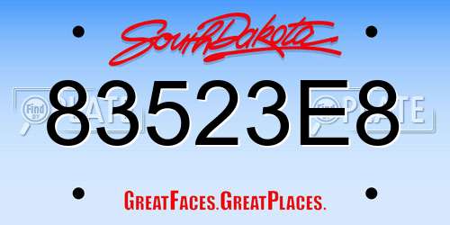 83523E8 South Dakota License Plate