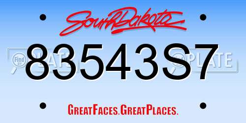 83543S7 South Dakota License Plate