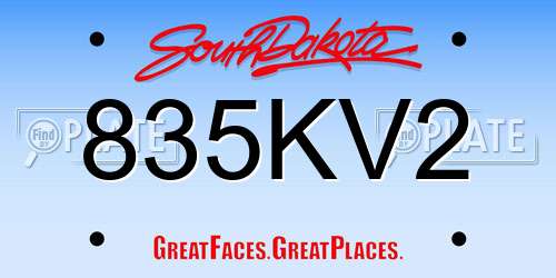 835KV2 South Dakota License Plate