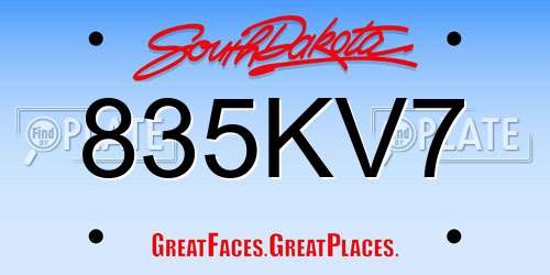 835KV7 South Dakota License Plate