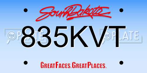 835KVT South Dakota License Plate